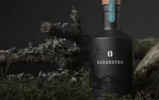 Bareksten Gin Flasche mit Moos und Holzdeko